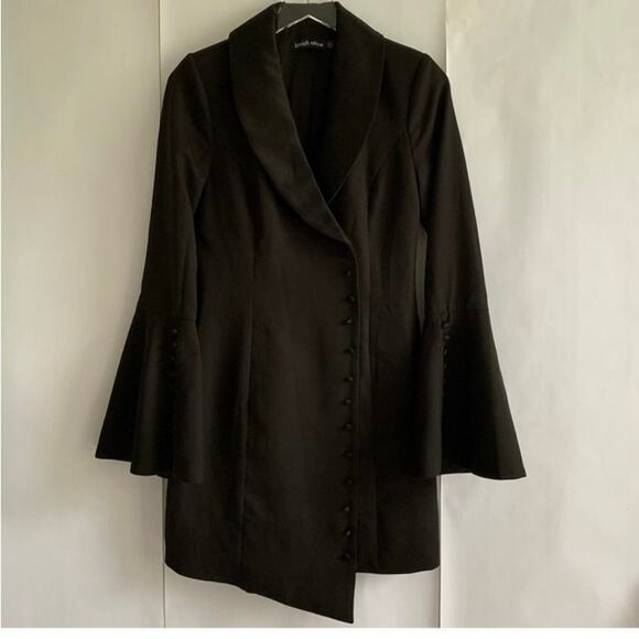 Lavish Alice Flare Sleeve Asymmetrical Hem Button Blazer Dress Black Size 8 - Picture 4 of 6